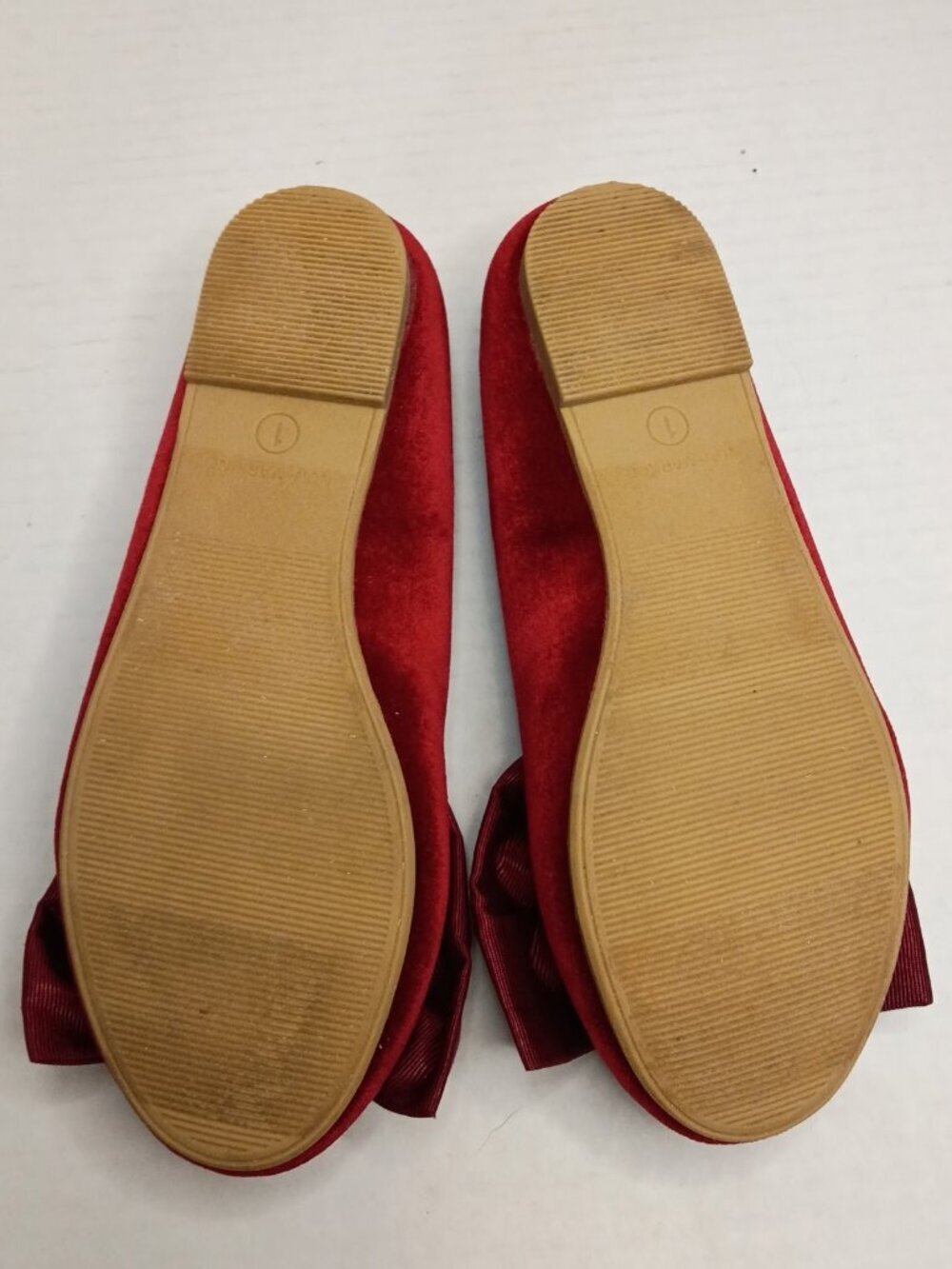 Cat & Jack Red Velvet Perla Bow Ballet Flats Girls Youth Size 1 - Picture 6 of 7
